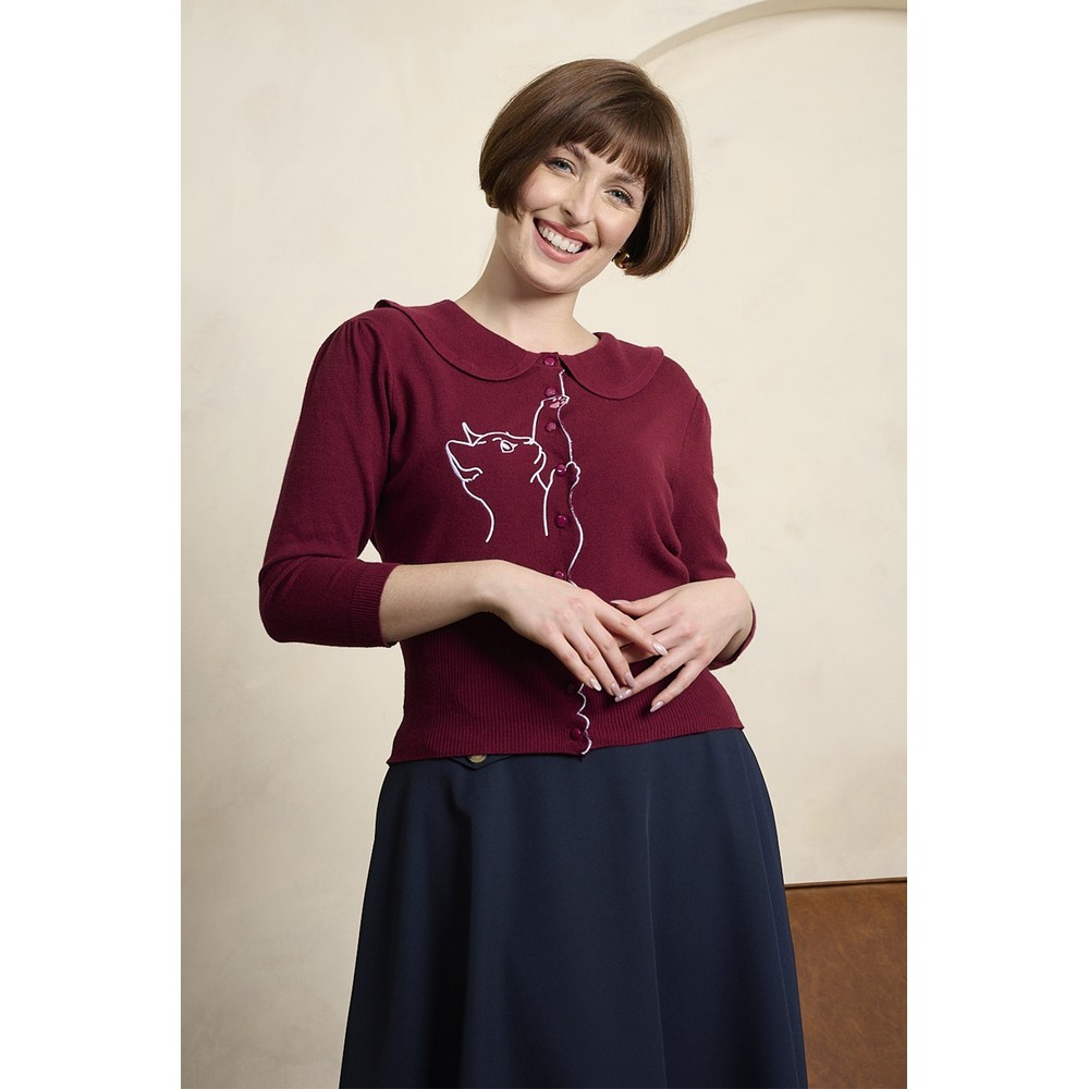 Banned - Cat Scalloped Cardigan - Burgundy
